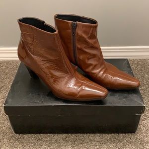 Brown Patent Leather Booties